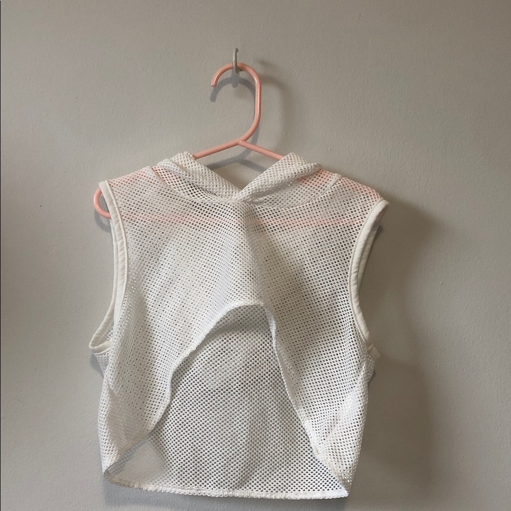 SHEIN White Mesh Hooded Cropped Tank Top